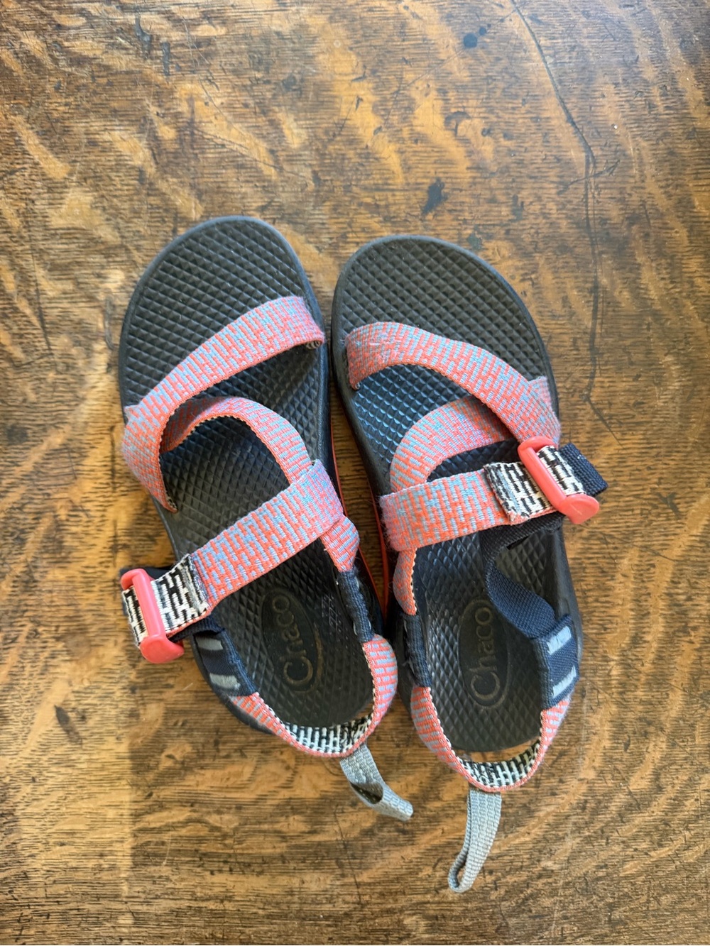 Chaco Kids Coral and Navy Adjustable Strap Sandals